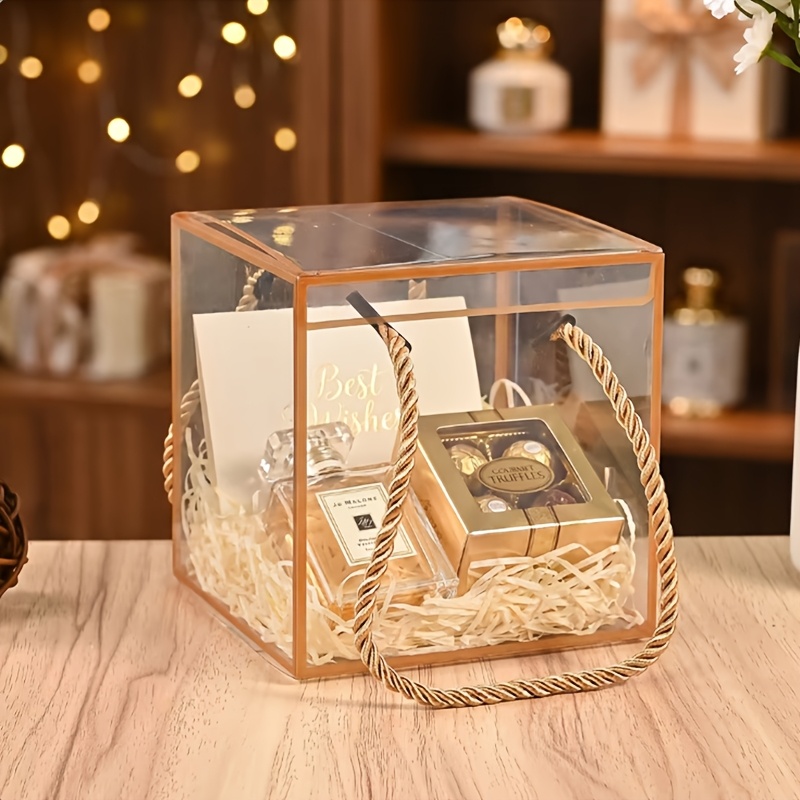 2pcs Transparent Gift Box with Long Rope Handle, Wedding Packaging
